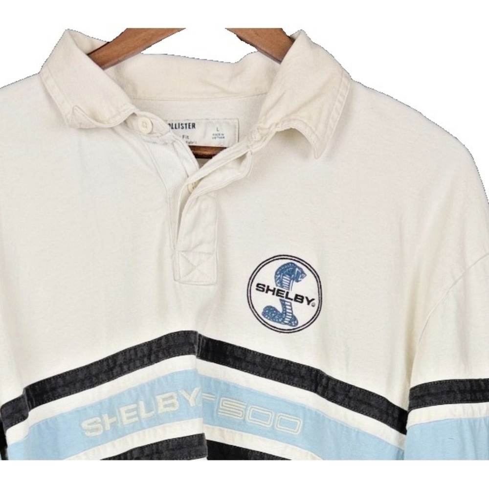 Hollister Ford Shelby GT500 Rugby Shirt Heavyweight Boxy L White Long Sleeve